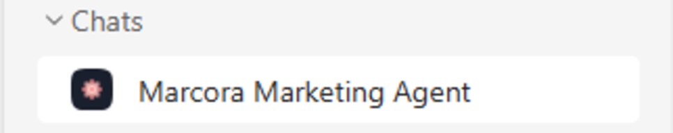 Microsoft Teams: Marcora Marketing Agent listed under Chats